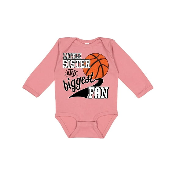 Inktastic Little Sister and Biggest Fan Basketball Player Girls Long Sleeve Baby Bodysuit