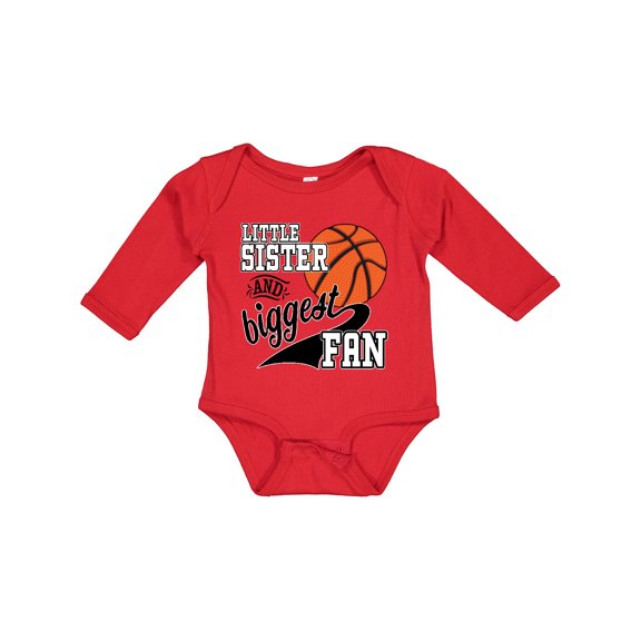 Inktastic Little Sister and Biggest Fan Basketball Player Girls Long Sleeve Baby Bodysuit