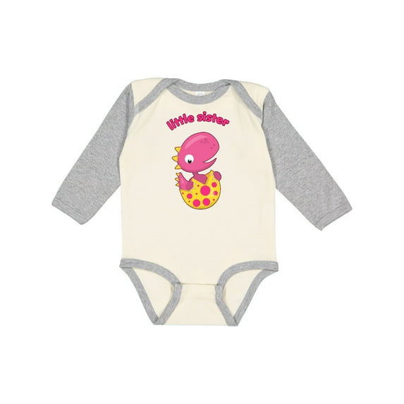 Inktastic Little Sister-dino Girls Long Sleeve Baby Bodysuit