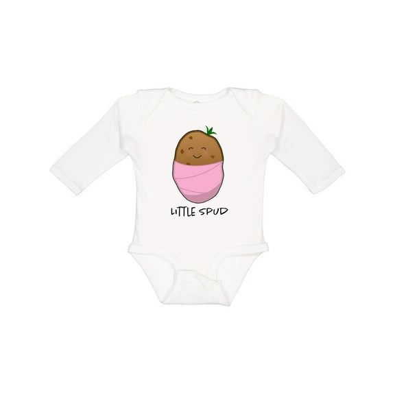 Inktastic Little Spud Pink Boys or Girls Long Sleeve Baby Bodysuit