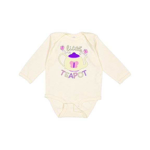 Inktastic Little Teapot Cute Teapot with Butterflies Boys or Girls Long Sleeve Baby Bodysuit