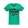 thumbnail image 1 of Inktastic Livin' That Teacher Life with Red Apple Women's V-Neck T-Shirt, 1 of 5