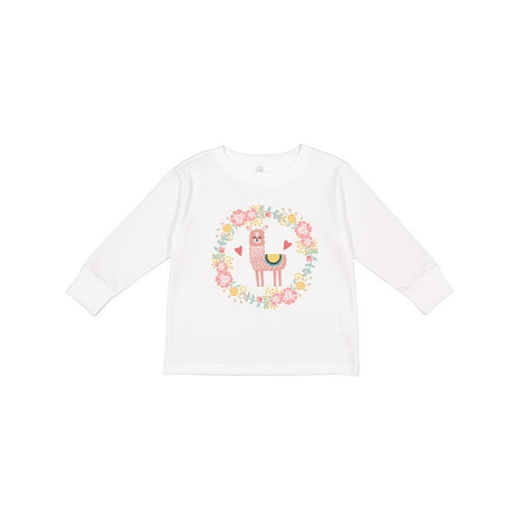 Inktastic Llama Rose Flower Wreath Girls Long Sleeve Toddler T-Shirt