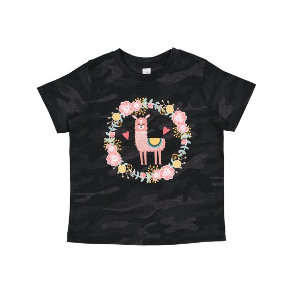Inktastic Llama Rose Flower Wreath Girls Toddler T-Shirt