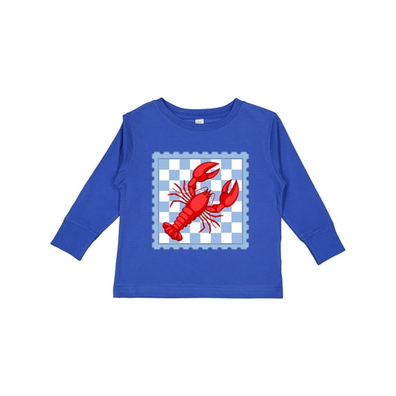 Inktastic Lobster Checkered Stamp Coastal Girls Long Sleeve Toddler T-Shirt