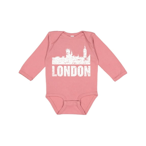 Inktastic London England City Skyline with Grunge Boys or Girls Long Sleeve Baby Bodysuit