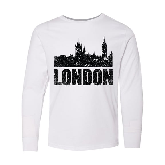 Inktastic London England City Skyline with Grunge Long Sleeve Youth T-Shirt