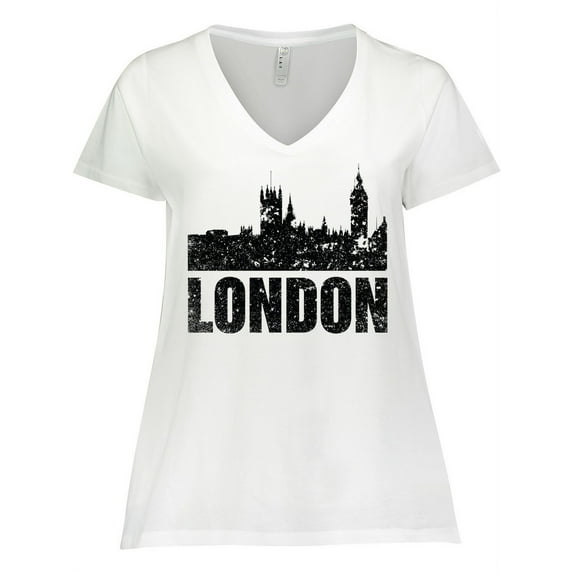 Inktastic London England City Skyline with Grunge Women's Plus Size V-Neck T-Shirt