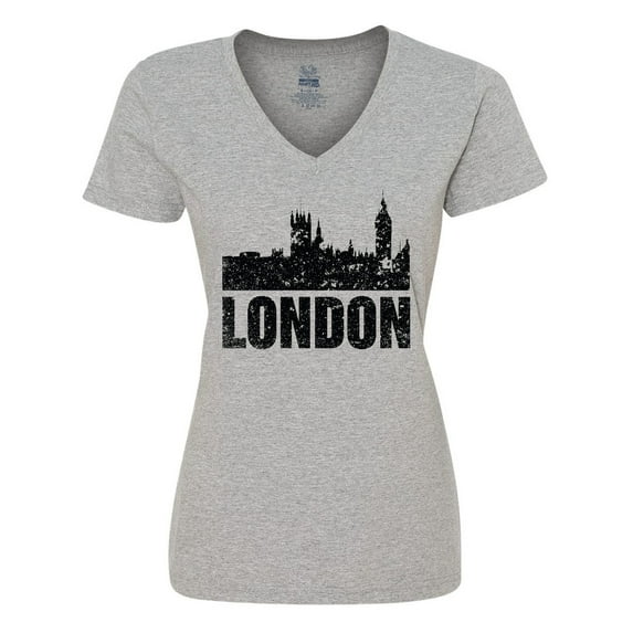 Inktastic London England City Skyline with Grunge Women's V-Neck T-Shirt