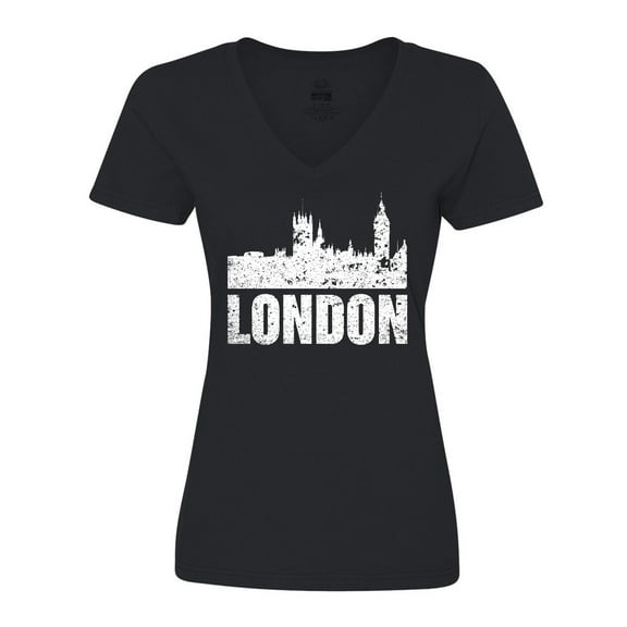 Inktastic London England City Skyline with Grunge Women's V-Neck T-Shirt