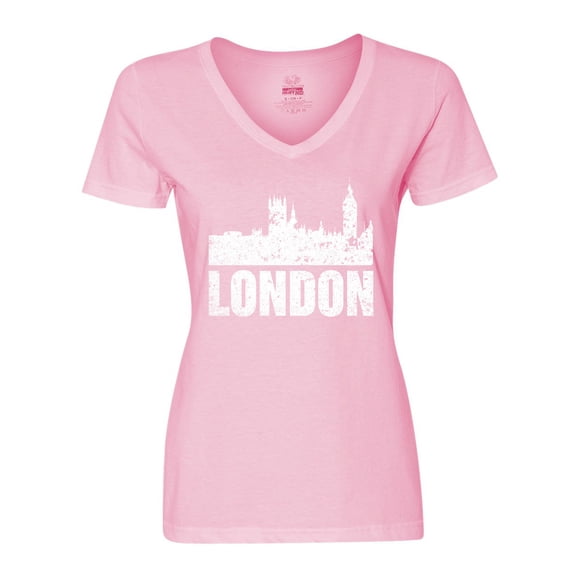 Inktastic London England City Skyline with Grunge Women's V-Neck T-Shirt