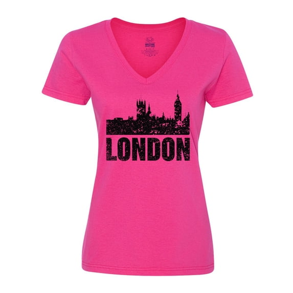 Inktastic London England City Skyline with Grunge Women's V-Neck T-Shirt