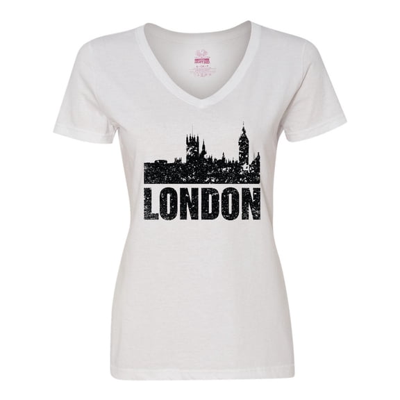 Inktastic London England City Skyline with Grunge Women's V-Neck T-Shirt