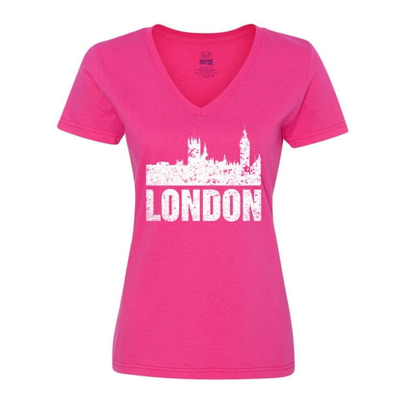 Inktastic London England City Skyline with Grunge Women's V-Neck T-Shirt
