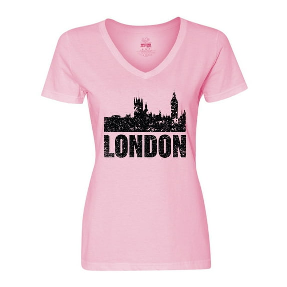 Inktastic London England City Skyline with Grunge Women's V-Neck T-Shirt