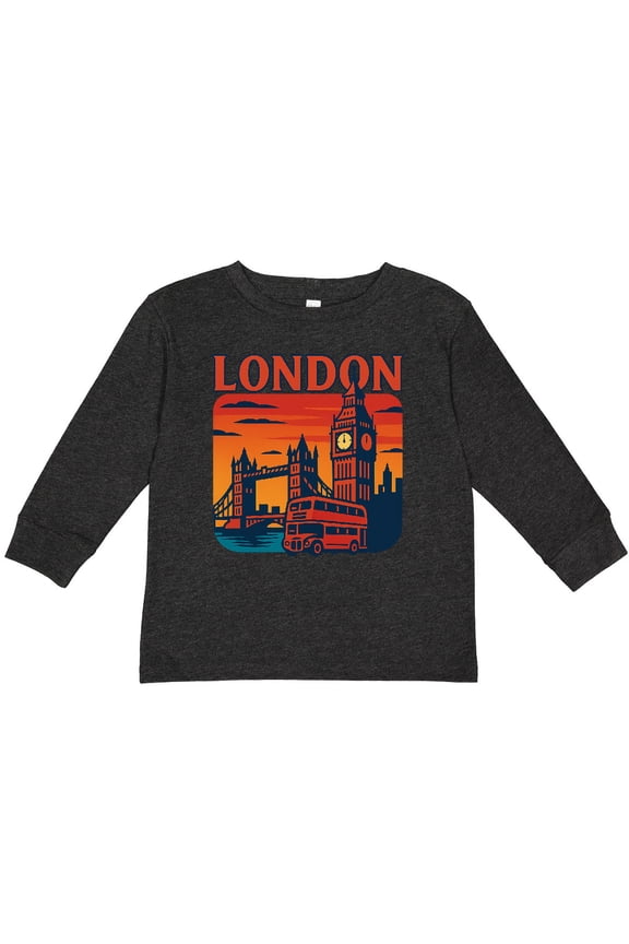 London Skyline Big Ben Tower Bridge Sunset Boys or Girls Long Sleeve Toddler T-Shirt