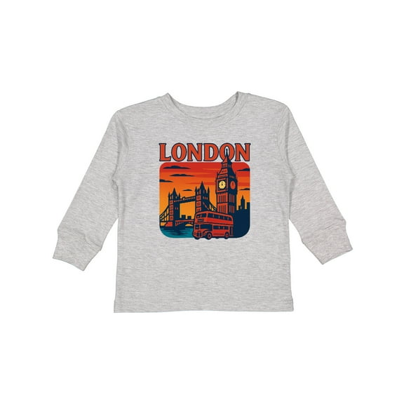 Inktastic London Skyline Big Ben Tower Bridge Sunset Boys or Girls Long Sleeve Toddler T-Shirt