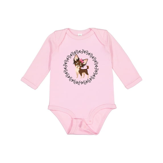 Inktastic Long Haired Chihuahua Dog Girls Long Sleeve Baby Bodysuit