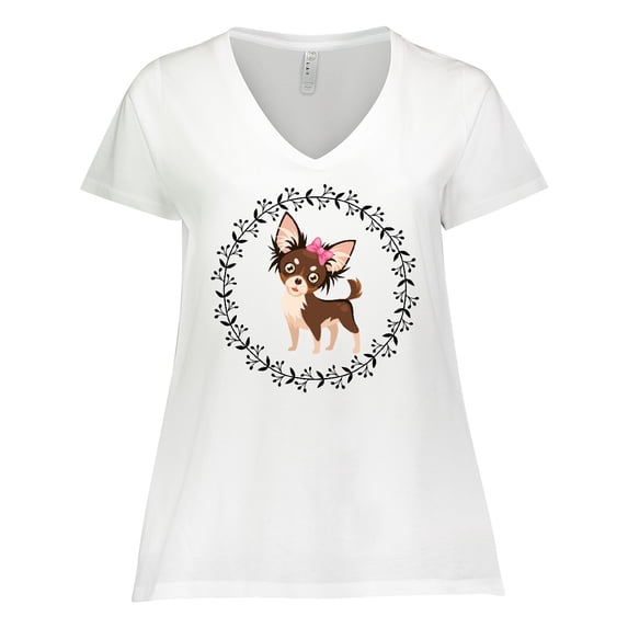 Inktastic Long Haired Chihuahua Dog Women's Plus Size V-Neck T-Shirt