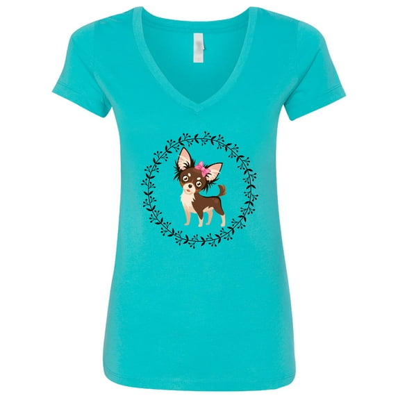 Inktastic Long Haired Chihuahua Dog Women's V-Neck T-Shirt