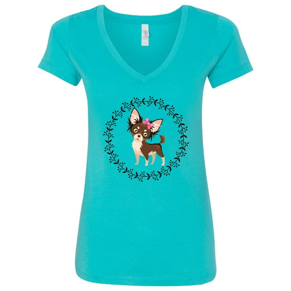 Inktastic Long Haired Chihuahua Dog Women's V-Neck T-Shirt