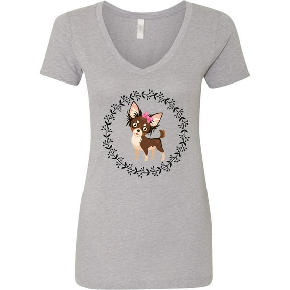 Inktastic Long Haired Chihuahua Dog Women's V-Neck T-Shirt