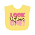 thumbnail image 1 of Inktastic Look Who is One Owl Girls Baby Bib, 1 of 4