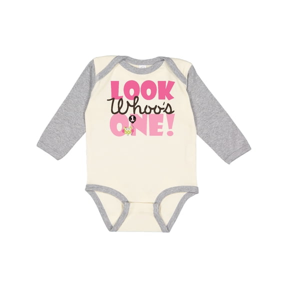 Inktastic Look Who is One Owl Girls Long Sleeve Baby Bodysuit