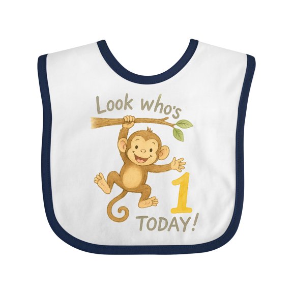 Inktastic Look Who's One Monkey Birthday Boys or Girls Baby Bib