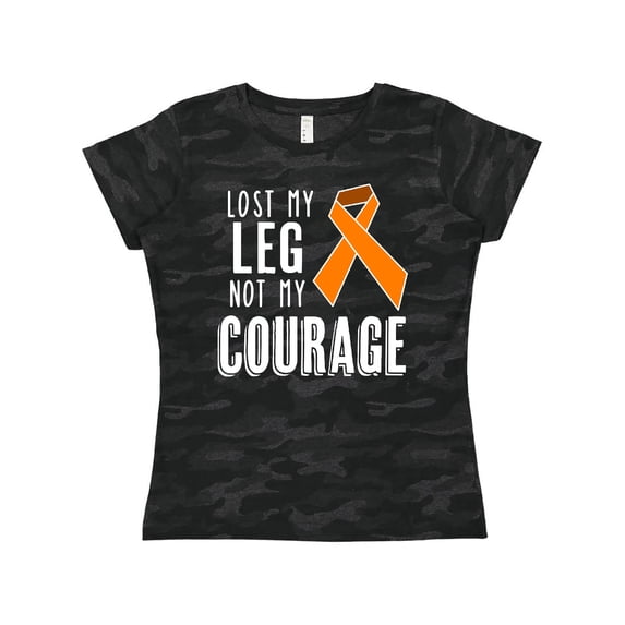 Inktastic Lost my Leg Not my Courage Limb Loss Awareness Orange Ribbon Women's T-Shirt