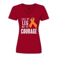 thumbnail image 1 of Inktastic Lost my Leg Not my Courage Limb Loss Awareness Orange Ribbon Women's V-Neck T-Shirt, 1 of 5