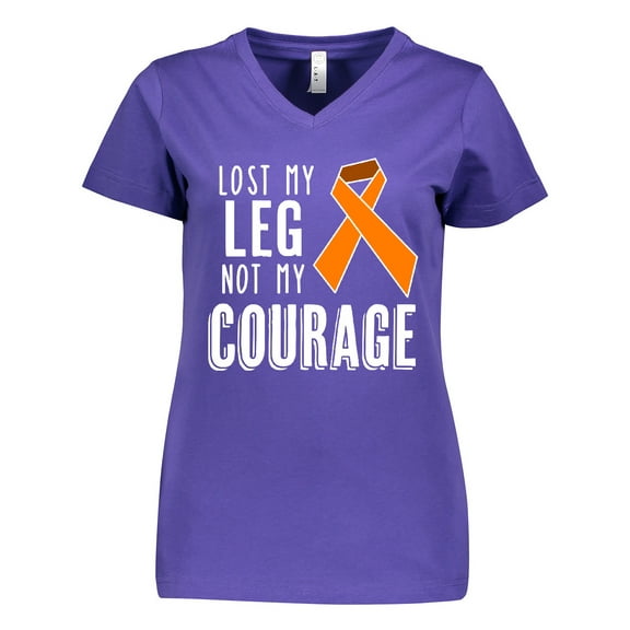 Inktastic Lost my Leg Not my Courage Limb Loss Awareness Orange Ribbon Women's V-Neck T-Shirt