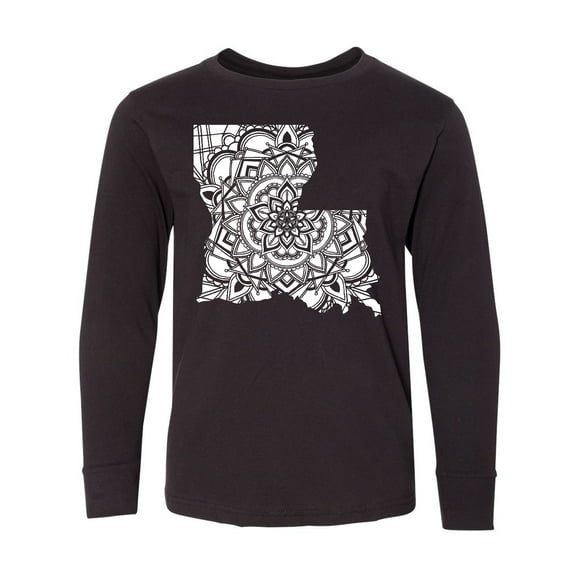 Inktastic Louisiana Silhouette Mandala Long Sleeve Youth T-Shirt