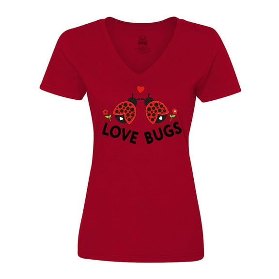 Inktastic Love Bugs Red Ladybugs Valentine's Day Women's V-Neck T-Shirt