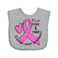 thumbnail image 1 of Inktastic Love, Care, Cure Breast Cancer Awareness Pink Ribbon Boys or Girls Baby Bib, 1 of 4