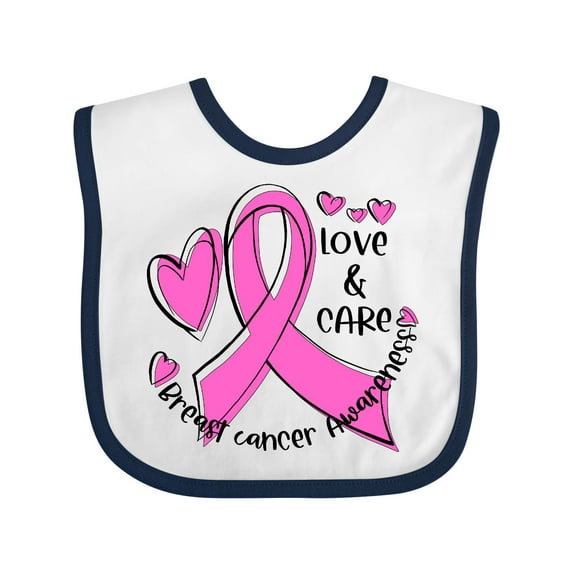 Inktastic Love, Care, Cure Breast Cancer Awareness Pink Ribbon Boys or Girls Baby Bib