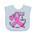thumbnail image 1 of Inktastic Love, Care, Cure Breast Cancer Awareness Pink Ribbon Boys or Girls Baby Bib, 1 of 4