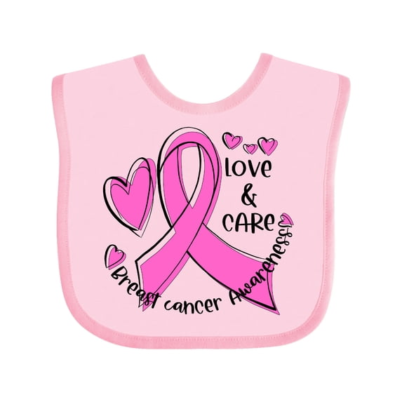 Inktastic Love, Care, Cure Breast Cancer Awareness Pink Ribbon Boys or Girls Baby Bib