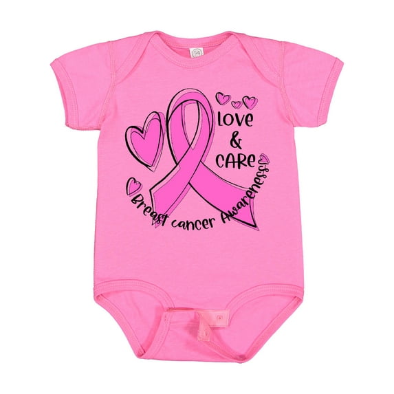 Inktastic Love, Care, Cure Breast Cancer Awareness Pink Ribbon Boys or Girls Baby Bodysuit