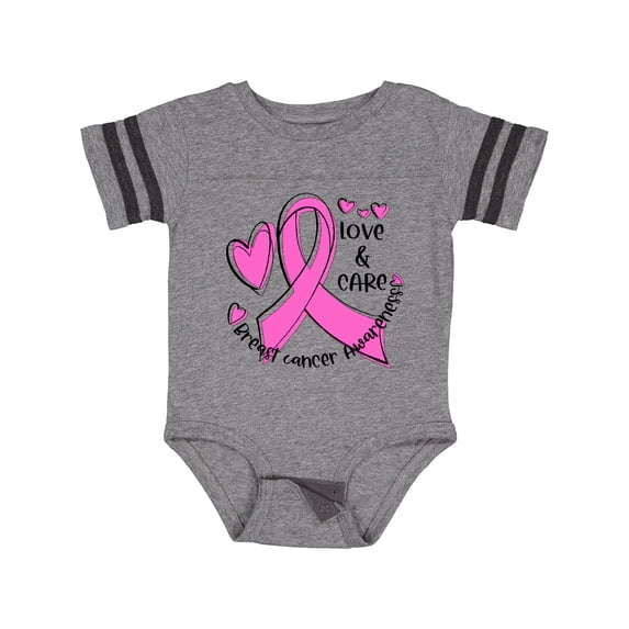 Inktastic Love, Care, Cure Breast Cancer Awareness Pink Ribbon Boys or Girls Baby Bodysuit
