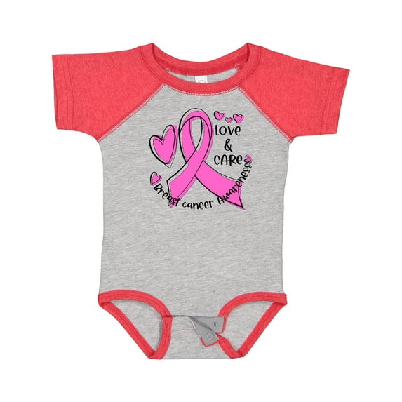Inktastic Love, Care, Cure Breast Cancer Awareness Pink Ribbon Boys or Girls Baby Bodysuit