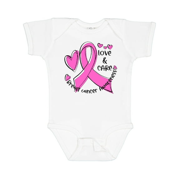 Inktastic Love, Care, Cure Breast Cancer Awareness Pink Ribbon Boys or Girls Baby Bodysuit