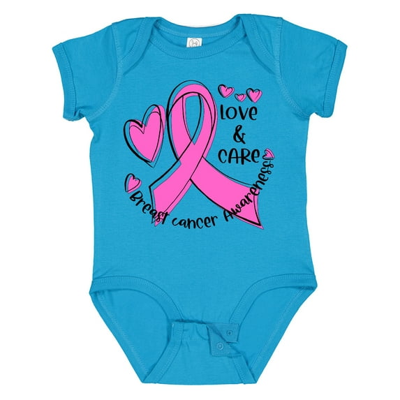 Inktastic Love, Care, Cure Breast Cancer Awareness Pink Ribbon Boys or Girls Baby Bodysuit