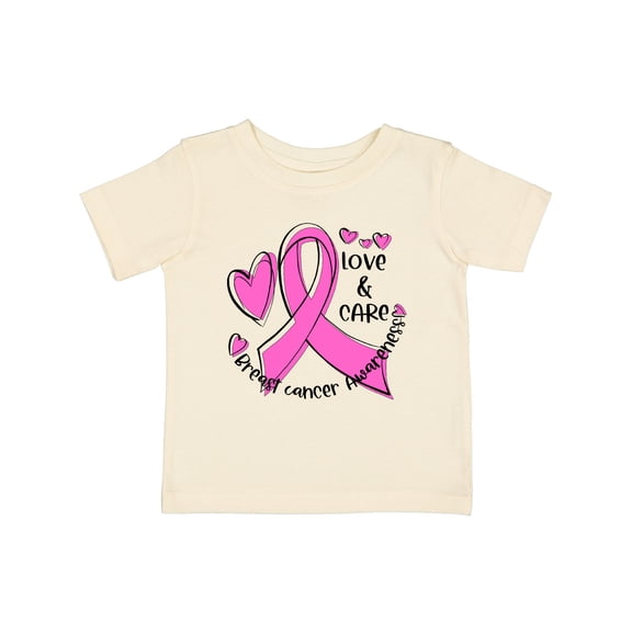Inktastic Love, Care, Cure Breast Cancer Awareness Pink Ribbon Boys or Girls Baby T-Shirt