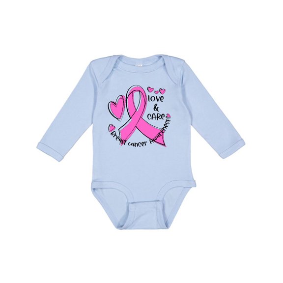 Inktastic Love, Care, Cure Breast Cancer Awareness Pink Ribbon Boys or Girls Long Sleeve Baby Bodysuit