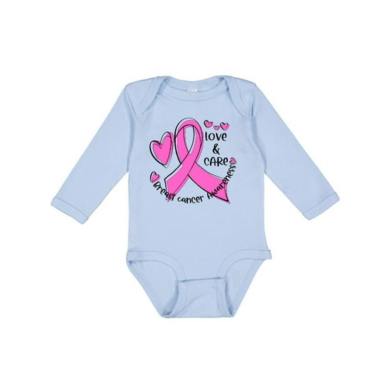 Inktastic Love, Care, Cure Breast Cancer Awareness Pink Ribbon Boys or Girls Long Sleeve Baby Bodysuit