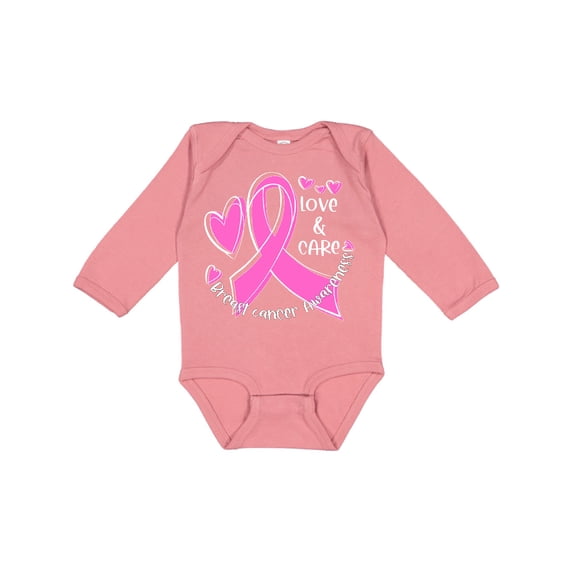 Inktastic Love, Care, Cure Breast Cancer Awareness Pink Ribbon Boys or Girls Long Sleeve Baby Bodysuit