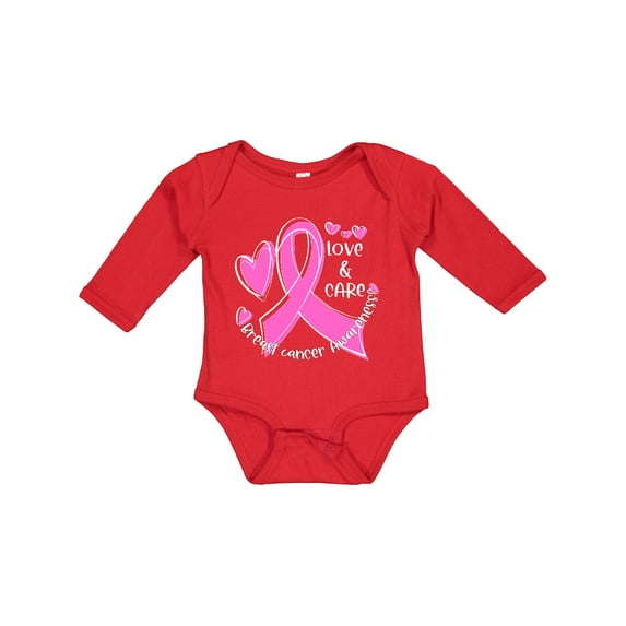 Inktastic Love, Care, Cure Breast Cancer Awareness Pink Ribbon Boys or Girls Long Sleeve Baby Bodysuit