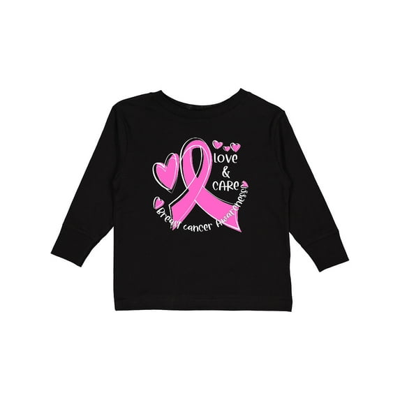 Inktastic Love, Care, Cure Breast Cancer Awareness Pink Ribbon Boys or Girls Long Sleeve Toddler T-Shirt