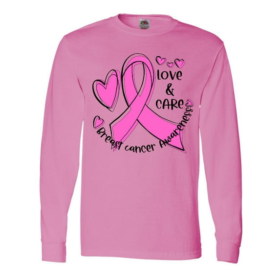 Inktastic Love, Care, Cure Breast Cancer Awareness Pink Ribbon Long Sleeve T-Shirt